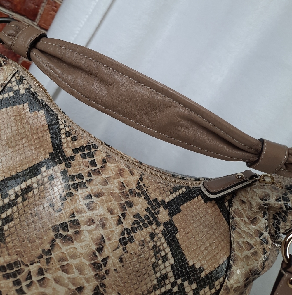 Coach Kristen Snakeskin Shoulder Bag - Tan and Black - Picture 7 of 16